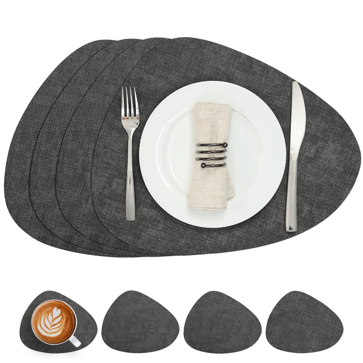 Faux Leather Placemats Set of 4, Dual Sided with Drink Coasters
