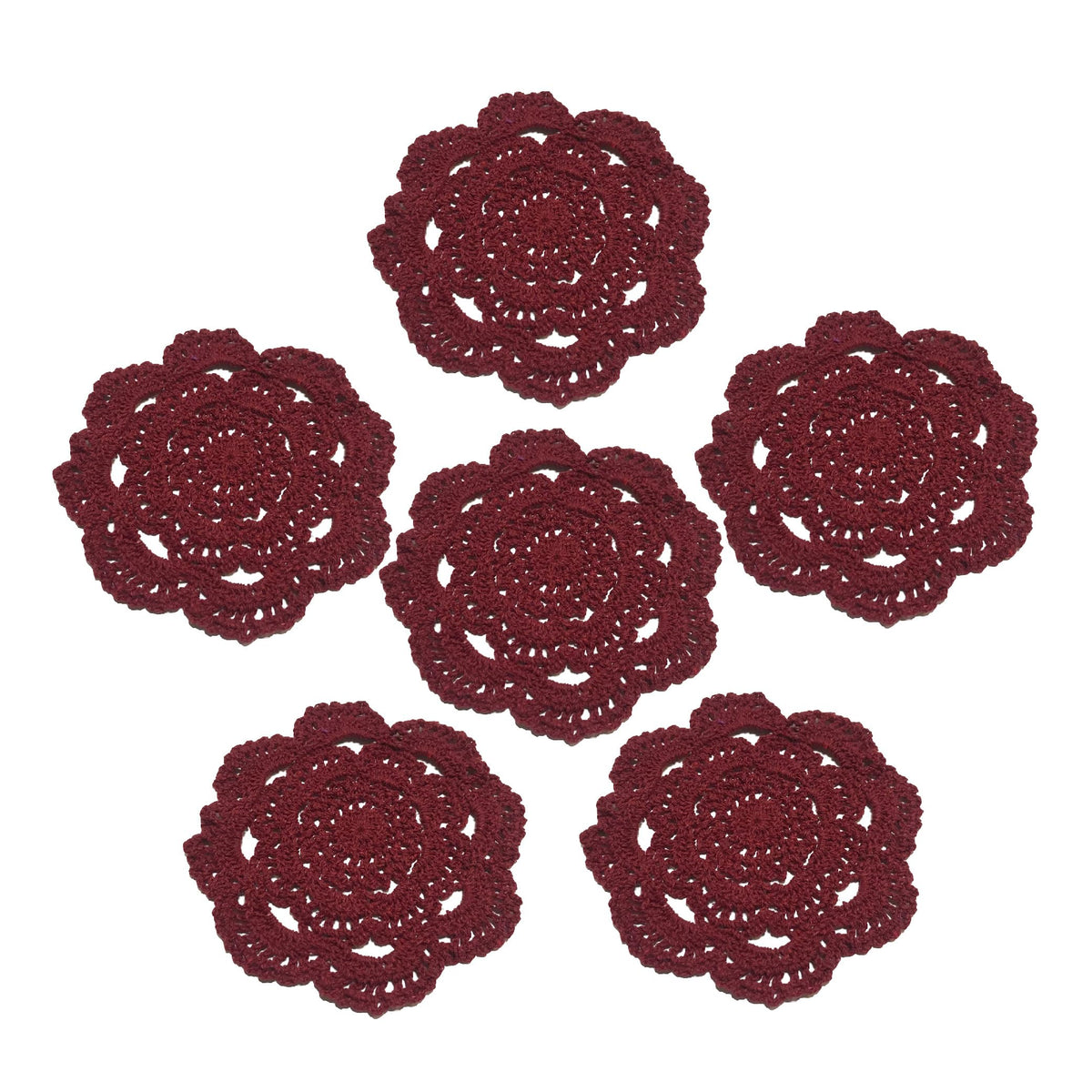 KuGuo Crochet Cotton Coasters, 6 Pack, 6 Inch Round, White