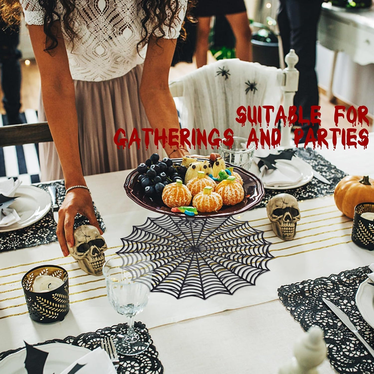 8 Pcs Halloween Spider Web Placemats, 15" Non Slip Halloween Table Mats