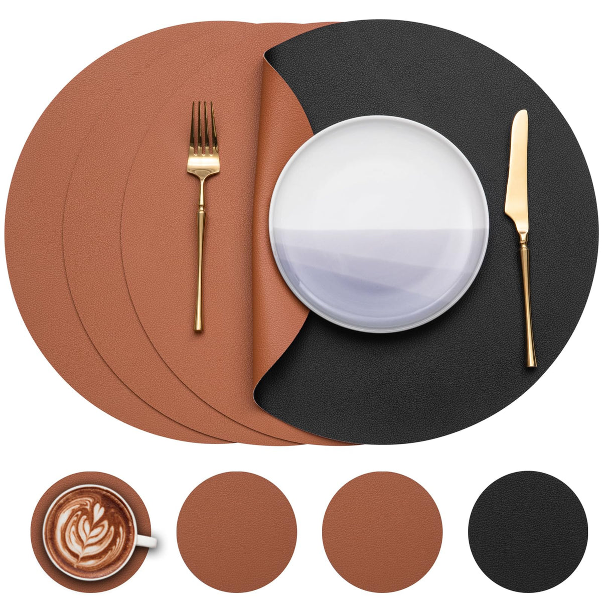 Myir JUN 15 Inches Round Placemats Set of 6 Faux Leather Place Mats