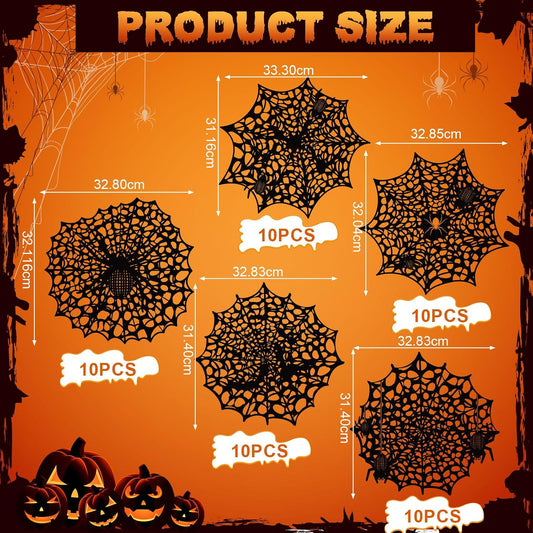 Havawish 50 Pcs Halloween Spider Web Placemats 13" Black Spiderweb