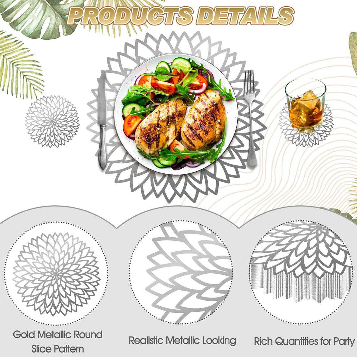 Geosar 200 Pcs Silver Metallic Disposable Paper Placemats Set 13 Inch