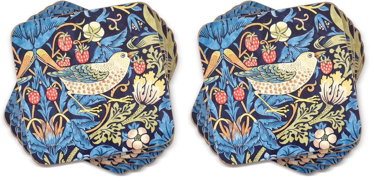 Pimpernel Morris & Co Strawberry Thief Red Placemats, Set of 4 - Heat & Stain Resistant, Cork Back Table Mats Featuring Classic Birds & Botanical Design - Minimal Tableware for Hosting