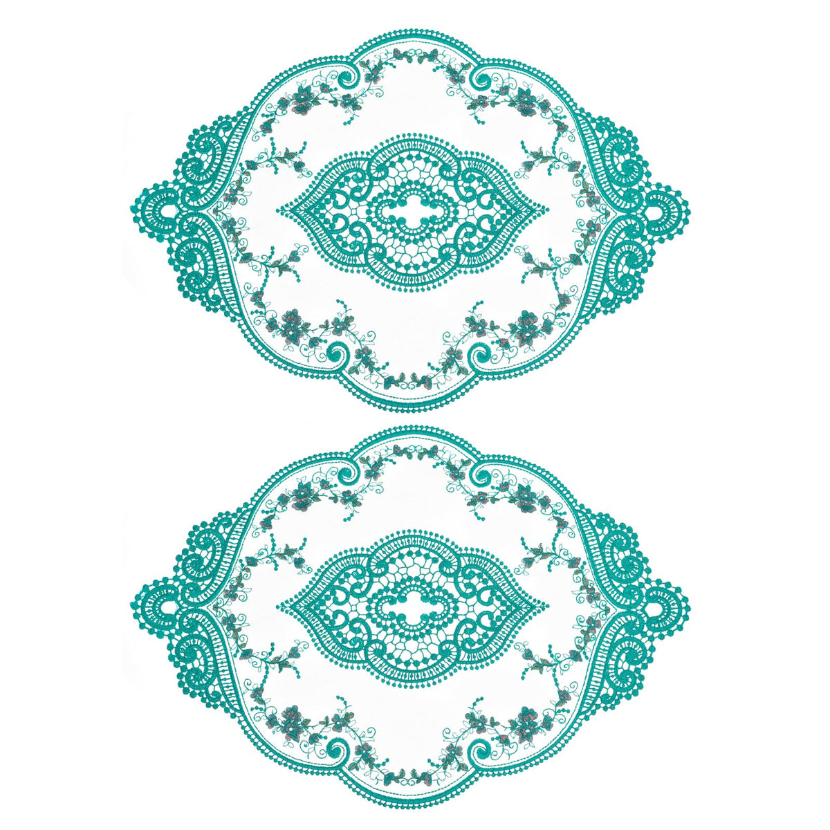 uxcell 2Pack Retro Lace Placemat 12x17-in Oval Embroidered Table Place Mats French Crochet Doilies Coasters Cup Mat for Home Wedding, Red
