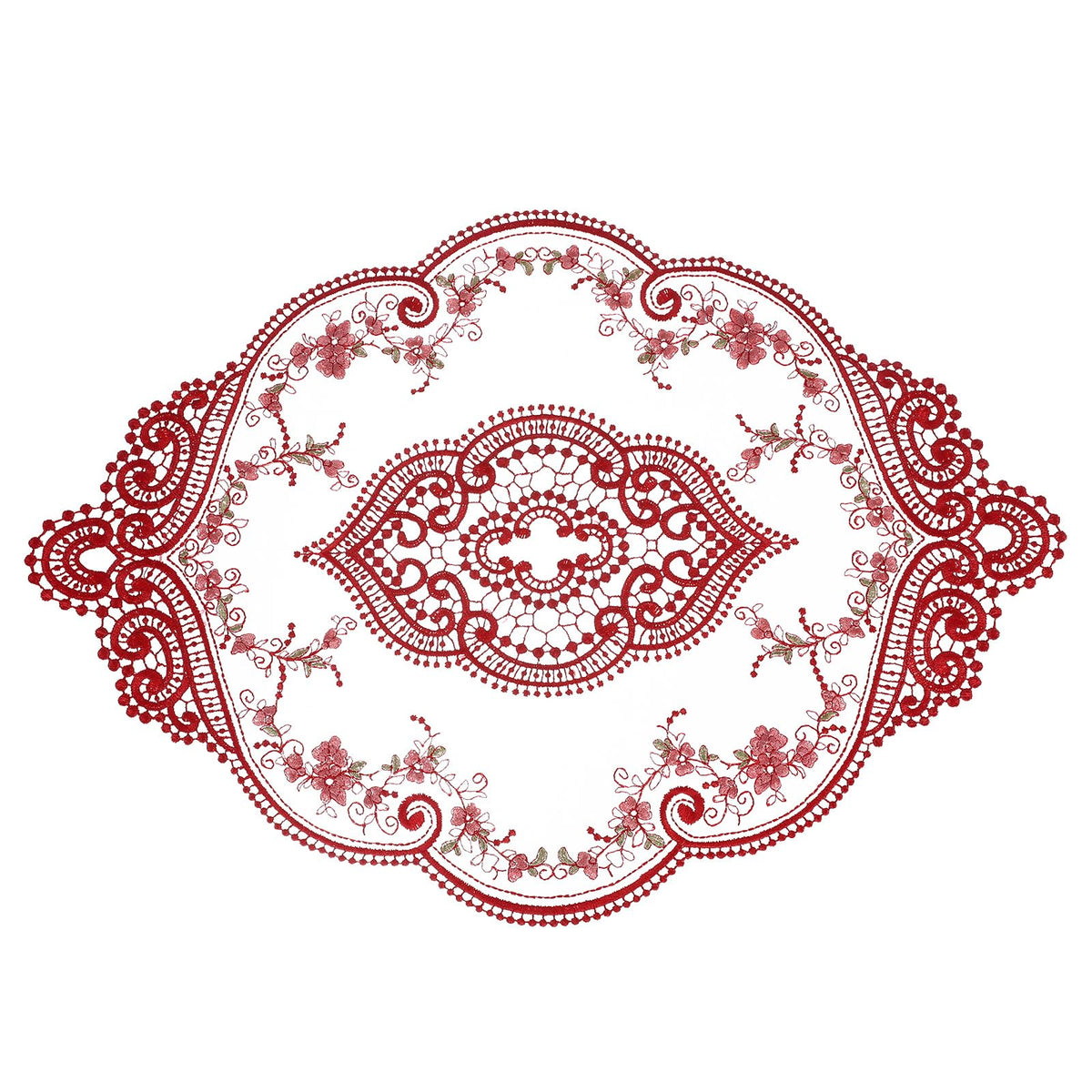 uxcell Retro Lace Placemat 12x17-in Oval Embroidered Table Place Mats French Crochet Doilies Coasters Cup Mat for Home Wedding, Dusty Rose