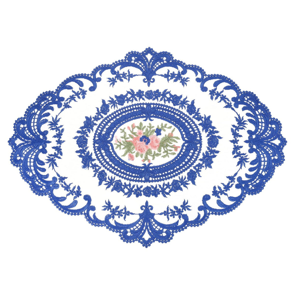 uxcell Retro Lace Placemat 16x22-in Oval Embroidered Table Place Mats French Crochet Doilies Coasters Cup Mat for Home Wedding, Pure White