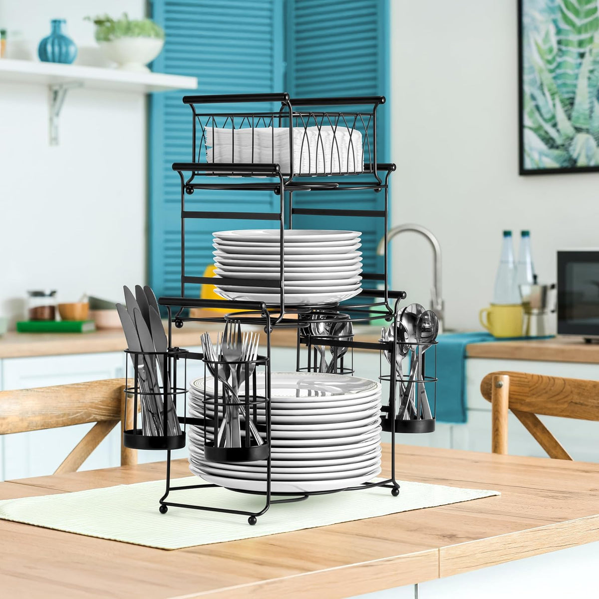 Sorbus Buffet Caddy, 7-Piece 3-Tier Set, Stackable Design (Black)