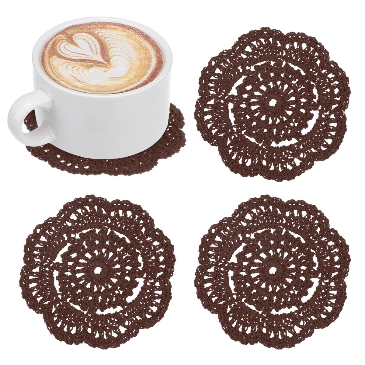 M METERXITY 8pcs Handmade Crochet Coasters 4"/10cm Round Light Pink