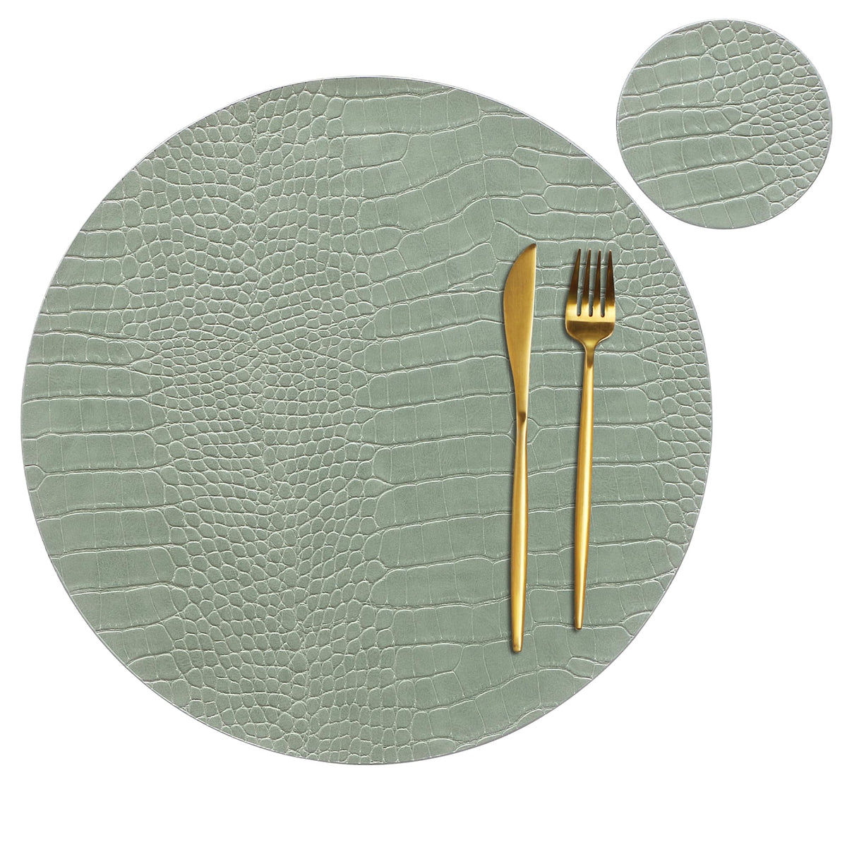 Jovono Round Leather Placemats for Round Tables Set of 4, Brown Place Mats and Coasters, Wipeable Waterproof Heat Resistant Table Mats Easy to Care for Indoor Decor 13 inch Diameter