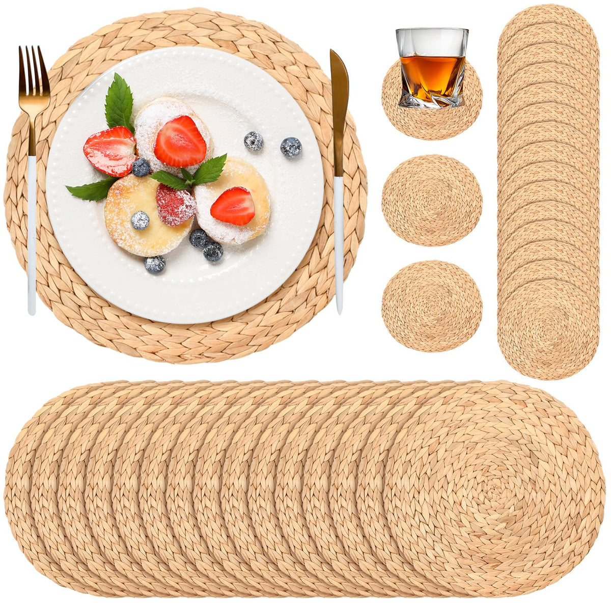 Geosar 200 Pcs Gold Round Disposable Paper Placemats Set 13 Inch