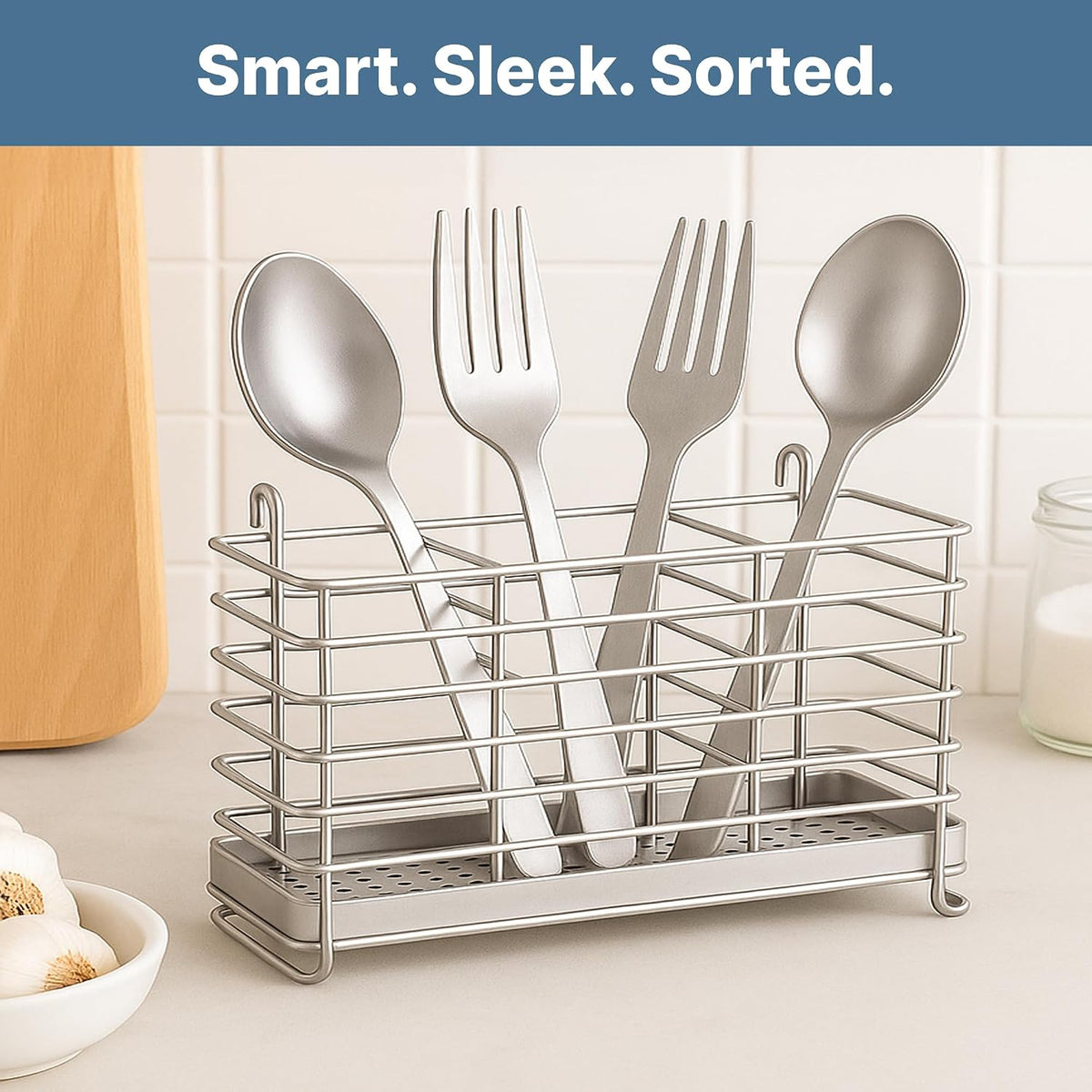 KESOL 304 Stainless Steel Utensil Holder Drying Rack with Hooks, 2x8.7x5
