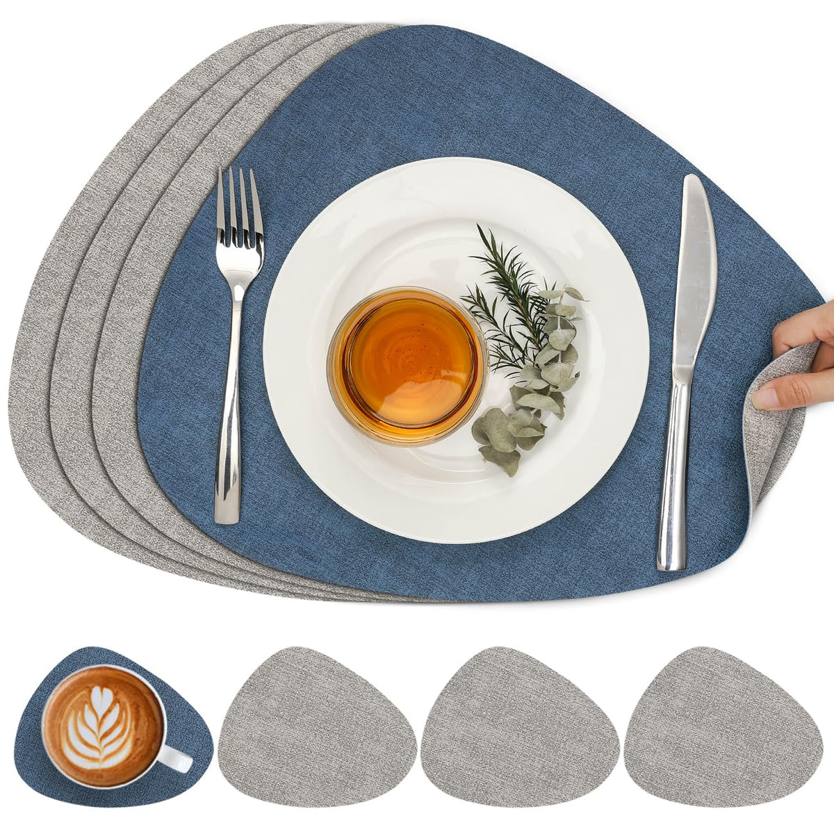 Faux Leather Placemats Set of 4, Dual Sided with Drink Coasters