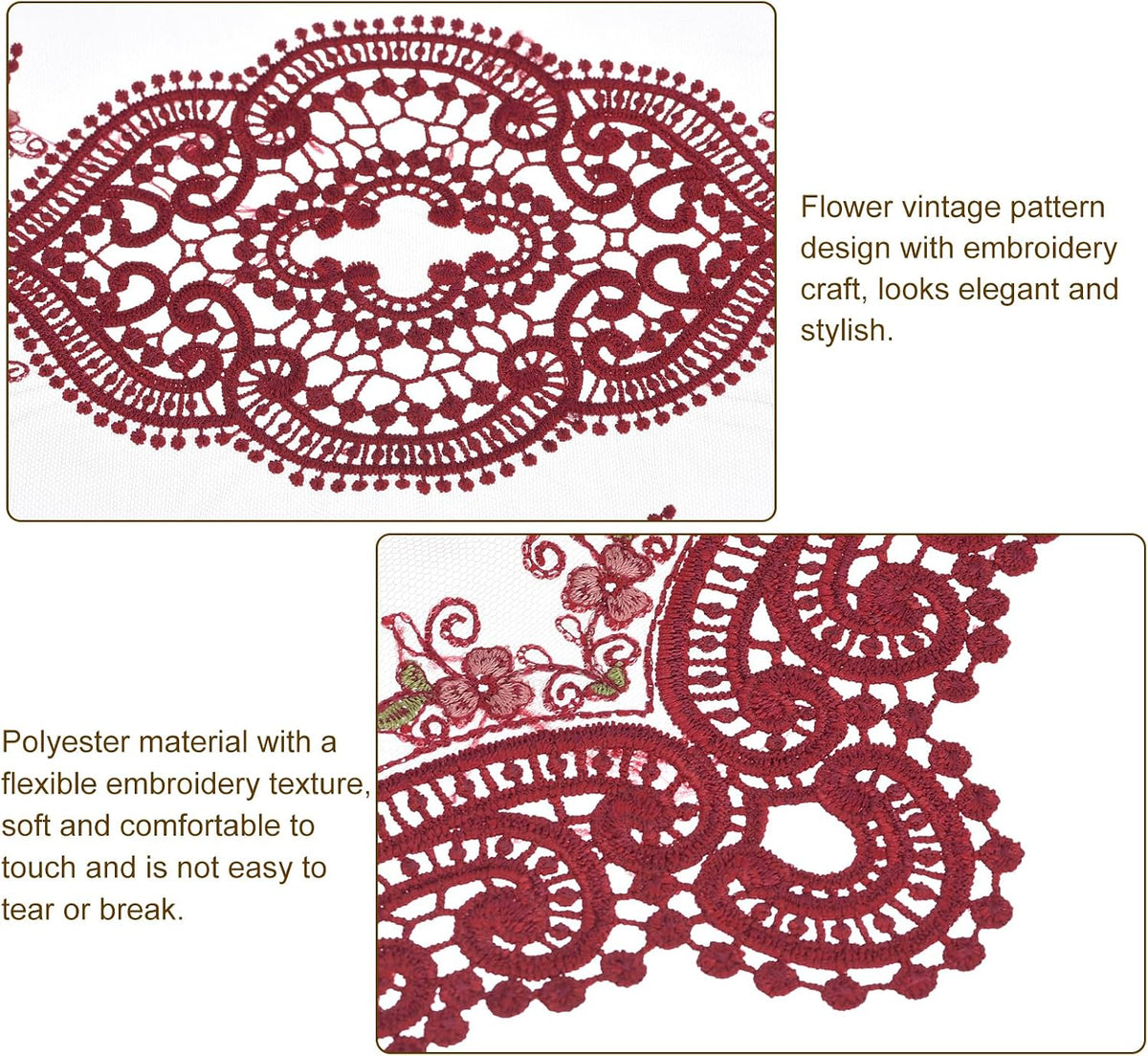 uxcell 2Pack Retro Lace Placemat 12x17-in Oval Embroidered Table Place Mats French Crochet Doilies Coasters Cup Mat for Home Wedding, Red