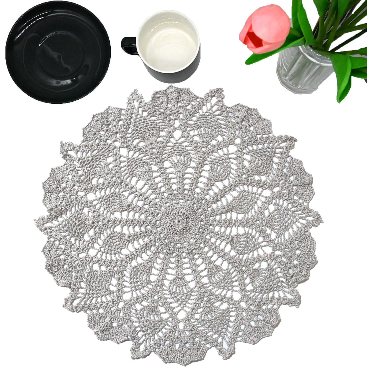 18 in to 20 in Doily Coasters Lace Tablecloth Doilies Handmade Crochet Placemat Women Vase Mat Kitchen Table Runner for Mother's Day Wedding (1PC, Red)