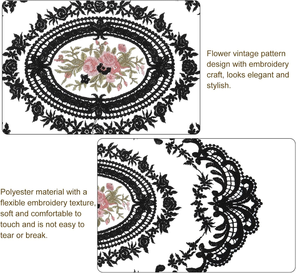 uxcell Retro Lace Placemat 12x16-in Oval Embroidered Table Place Mats French Crochet Doilies Coasters Cup Mat for Home Wedding, Black