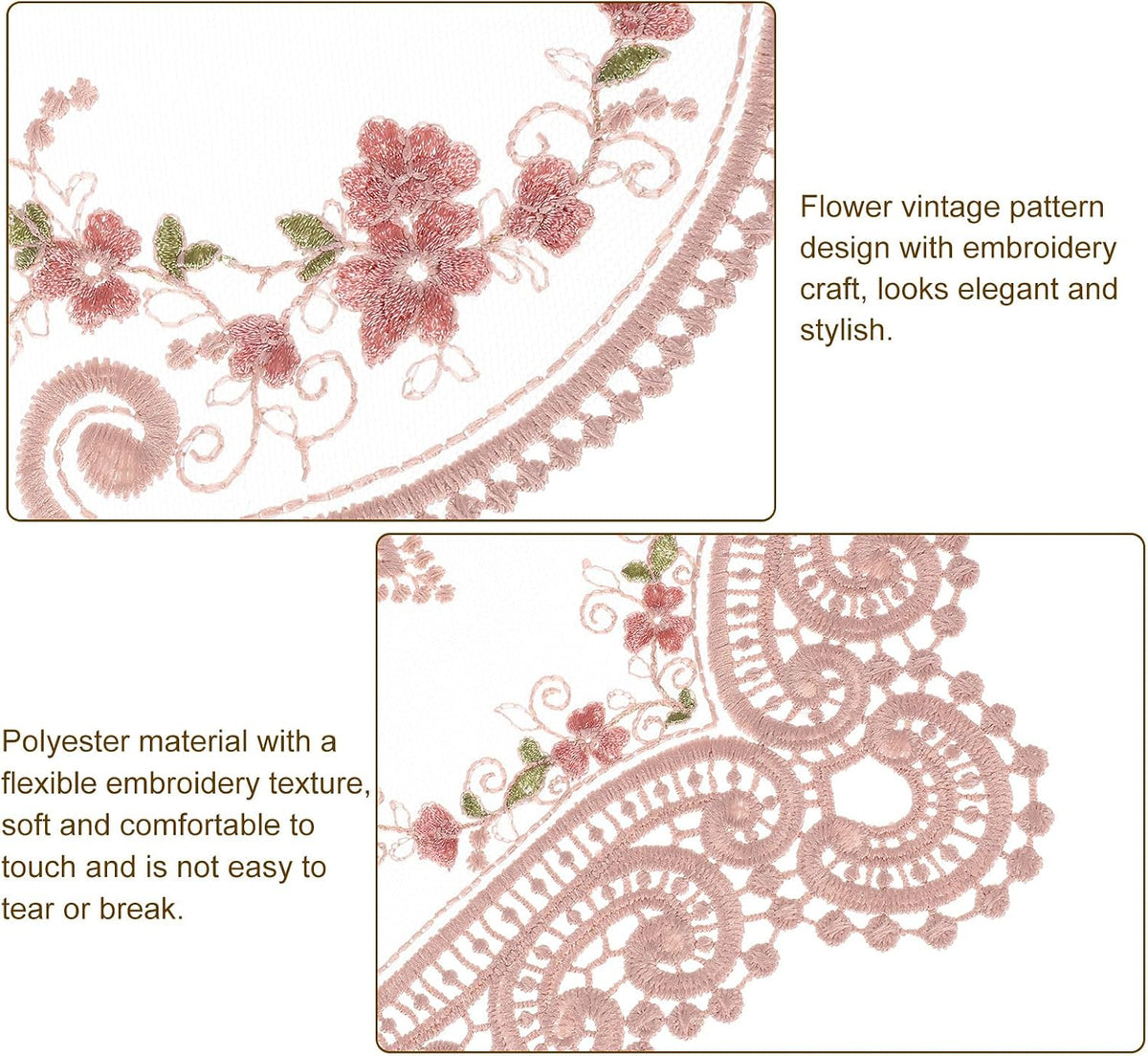 uxcell Retro Lace Placemat 12x17-in Oval Embroidered Table Place Mats French Crochet Doilies Coasters Cup Mat for Home Wedding, Dusty Rose