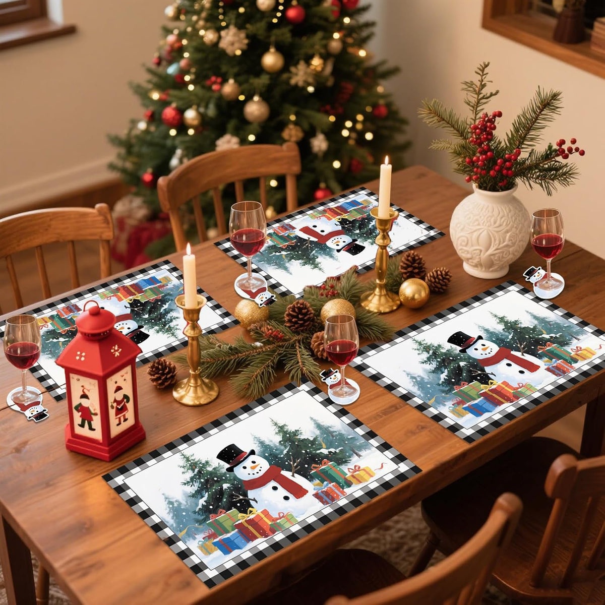 50 Pcs Christmas Paper Placemats, Christmas Tree Snowman Disposable Paper Place Mats with Coasters - 11 x 16.5 Inch Xmas Placemats Table Mats for Xmas Party Kitchen Dining Table Decor