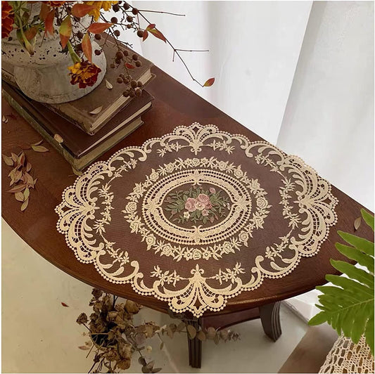 8Pack Retro Lace Placemats, French Crochet Doilies, Handmade Embroidered Table Mats, 12x16-in Beige Place Mats Cup Mat
