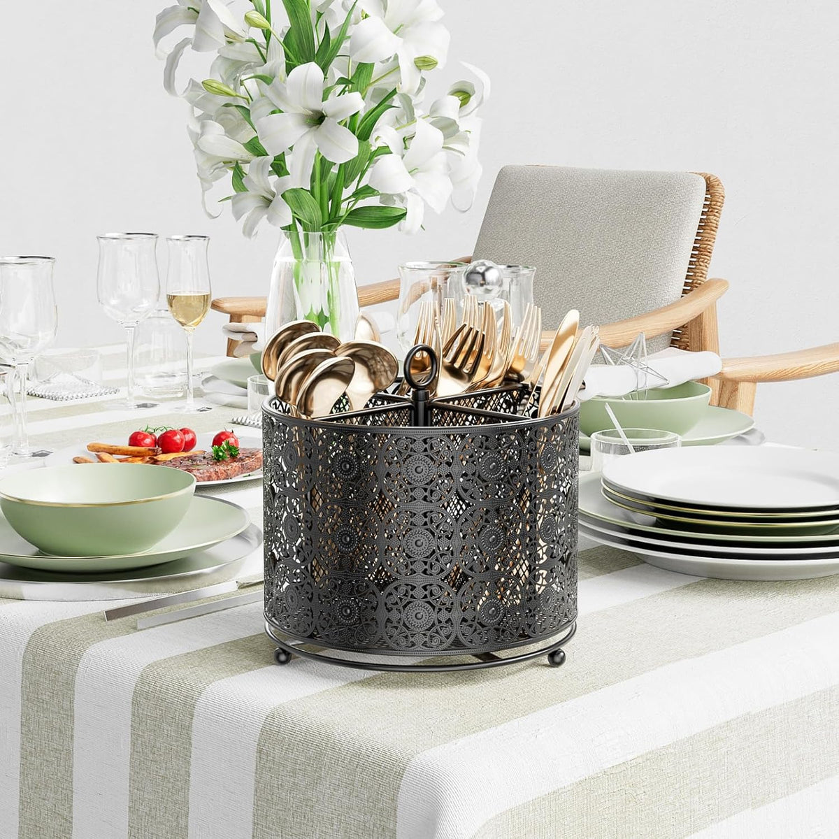 YIUKEA 360° Rotating Utensil Caddy - Raised 4 Compartments Large Capacity