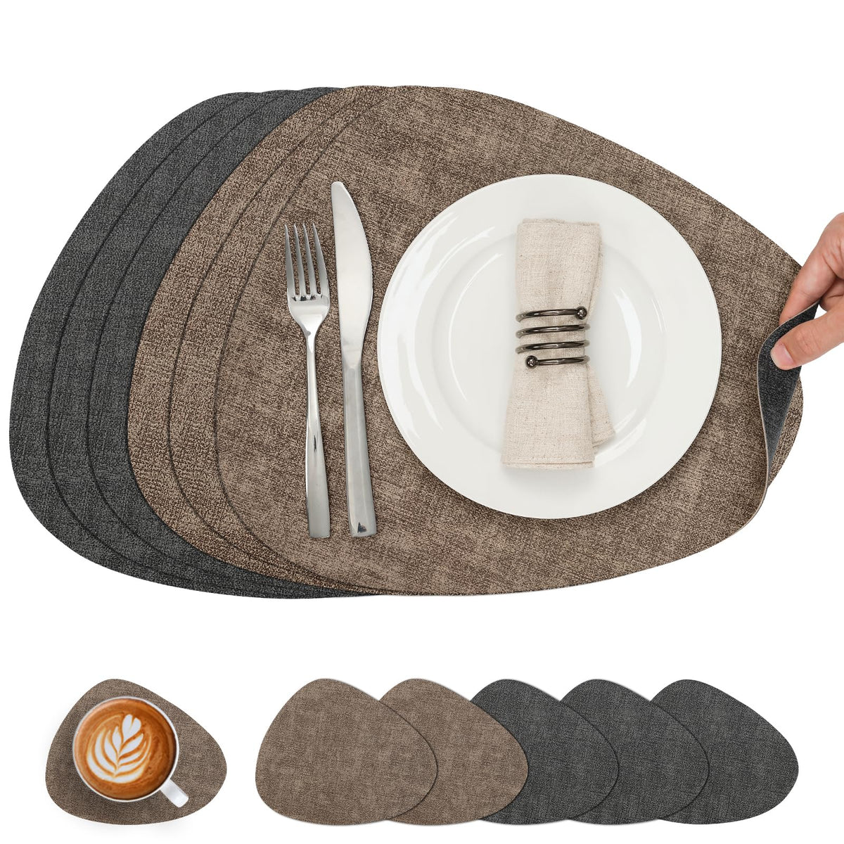 Faux Leather Placemats Set of 4, Dual Sided with Drink Coasters