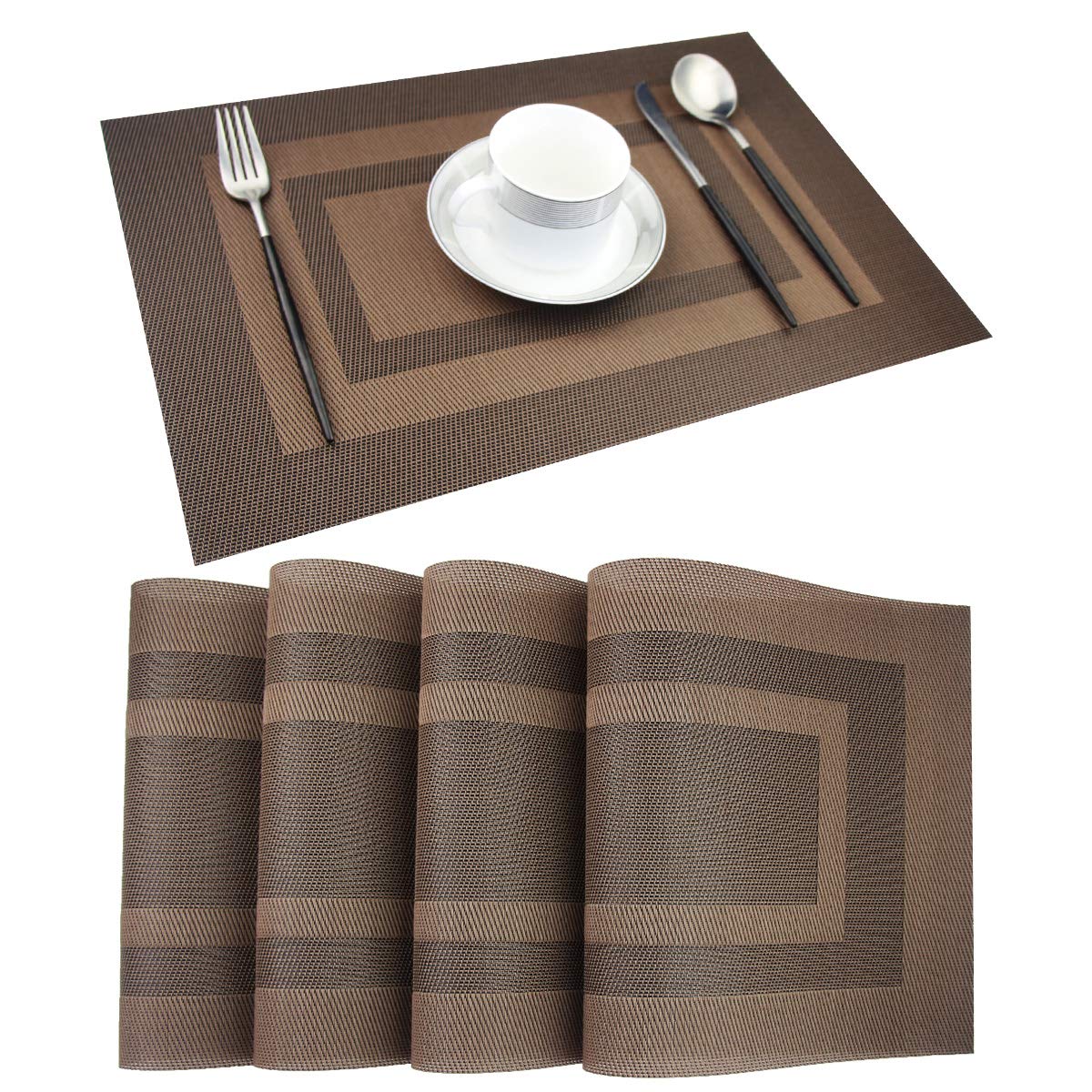 PIGCHCY Beige Placemats Set of 4 Vinyl PVC Durable Place Mats for Dining Table,Heat Resistant Non-Slip Woven Tabel Mats (18x12 inches, Beige)