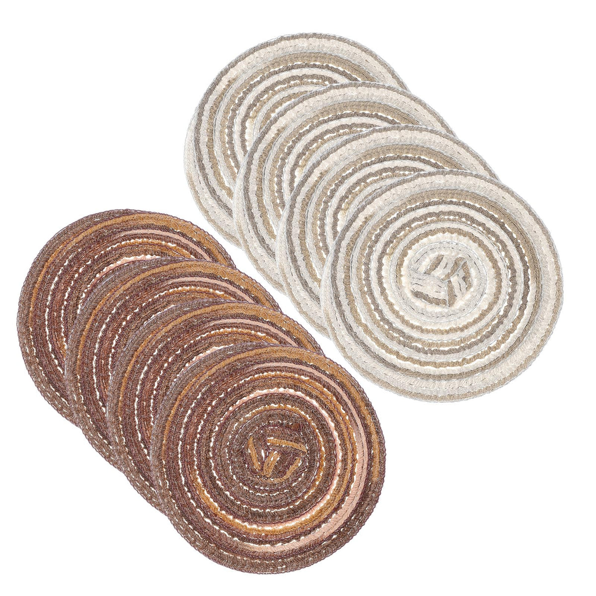 uxcell 8 Pcs Round Woven Placemats, 4.3 Inch Braided Washable Placemat Heat Resistant Decorative Place Mat for Kitchen Dining Table Countertop, Coffee/Khaki