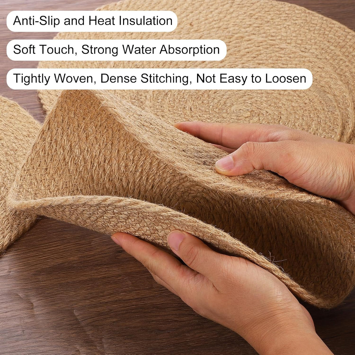 uxcell Jute Placemats, 2 Pack 9" x 9" Round Woven Placemats, Natural Farmhouse Jute Braided Table Runner for Kitchen Countertops, Table, Home Decor (Brown)