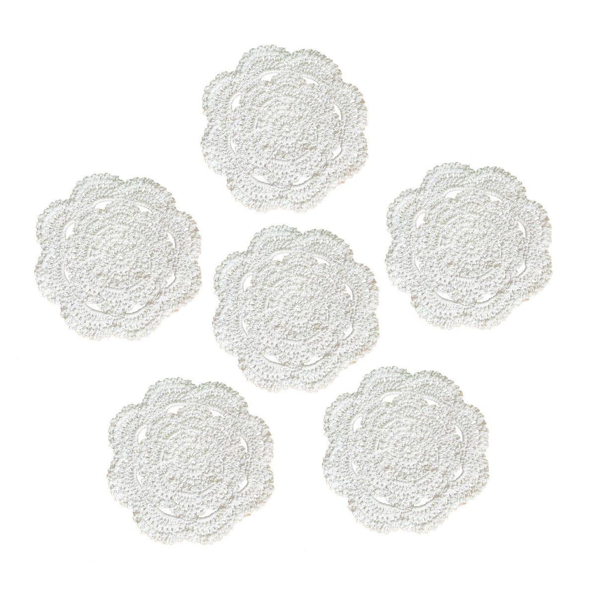 KuGuo Crochet Cotton Coasters, 6 Pack, 6 Inch Round, White