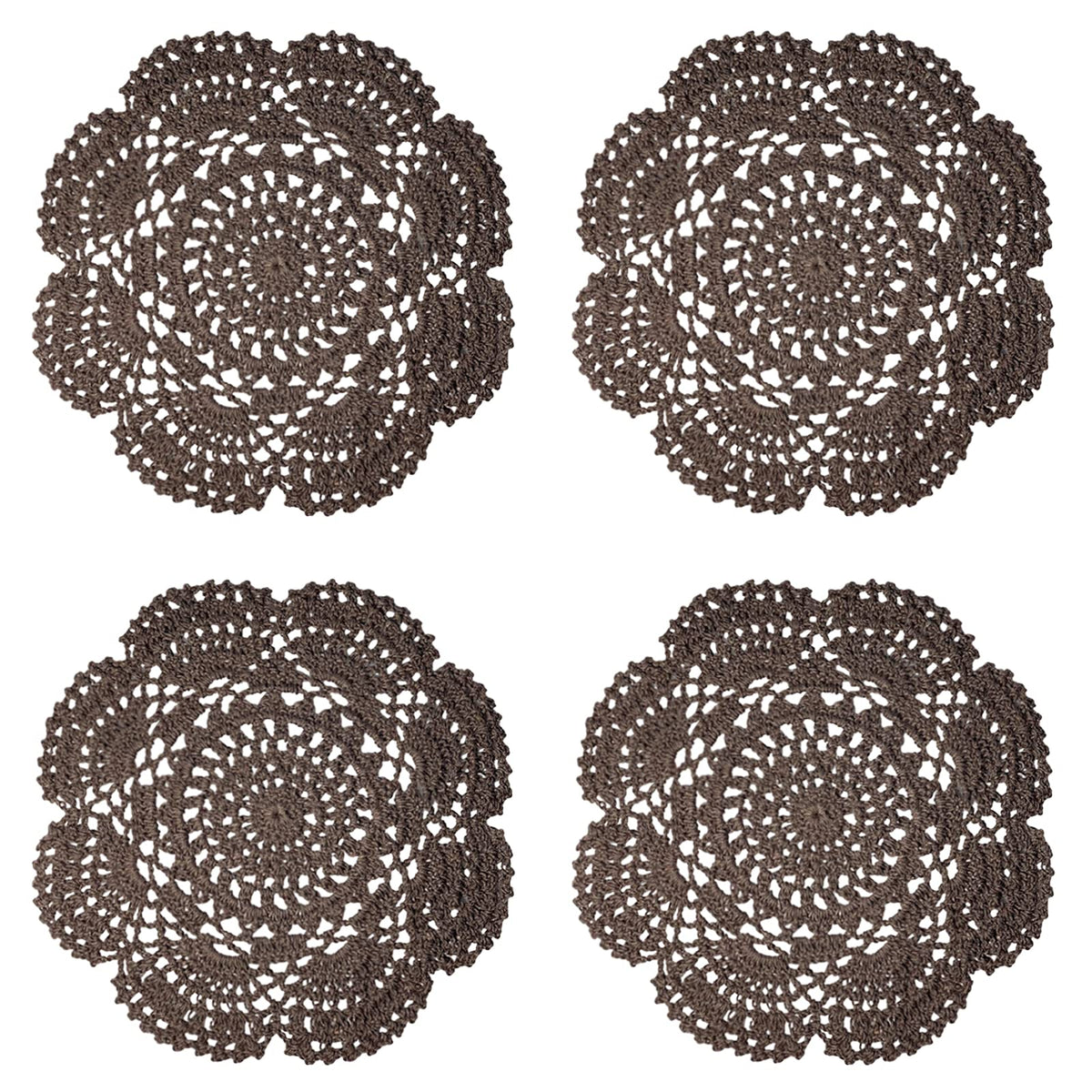 Phantomon 8 Inch Doilies Crochet Round Lace Doily Handmade Placemats 100% Cotton Crocheted Coasters, Pack of 4 (Burgundy)