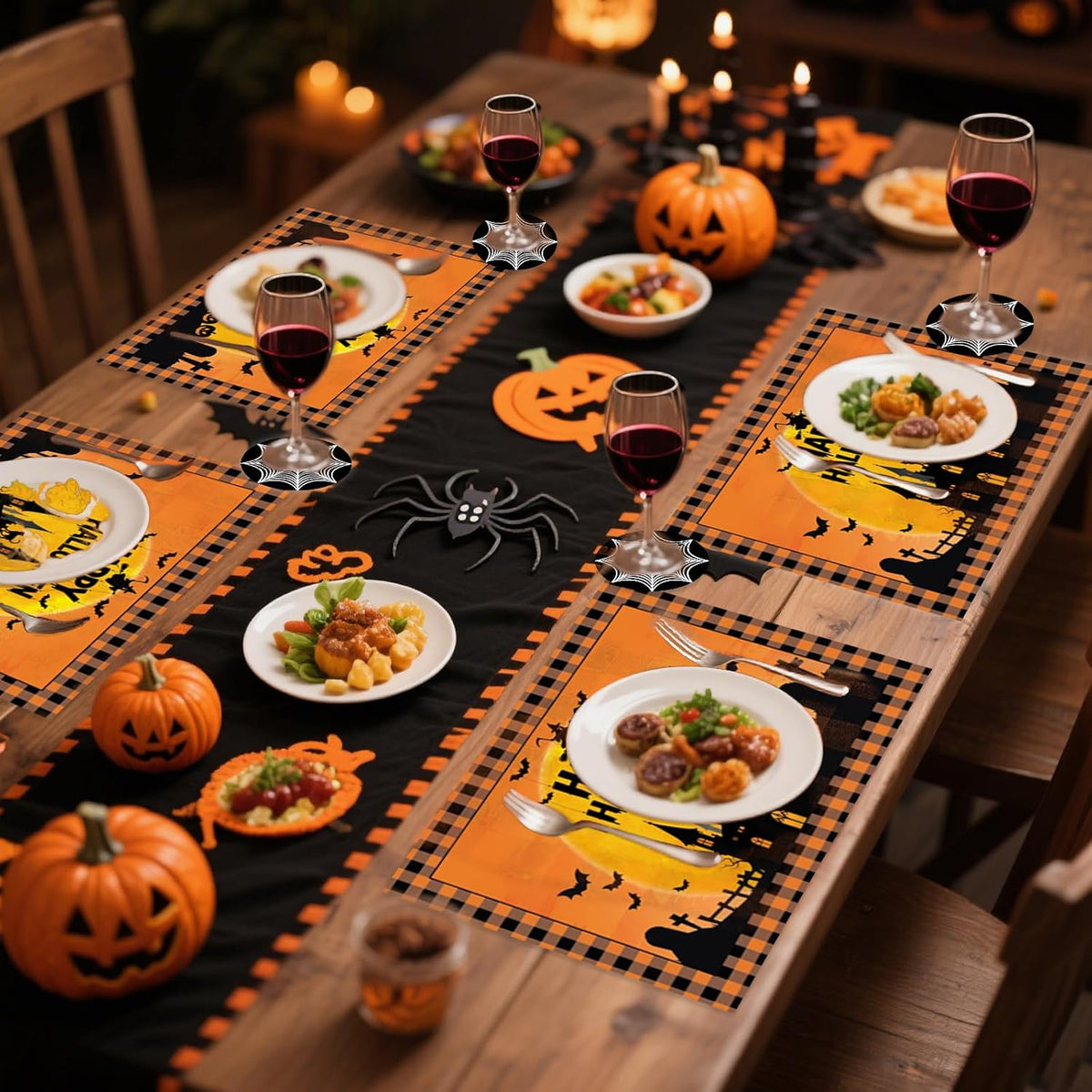 50Pcs Halloween Paper Placemats, Ghost Bat Pumpkin Disposable Placemats with Coasters - 11 x 16 Inch Halloween Place Mats Table Mats Decoration for Party Kitchen Dining Table Decor