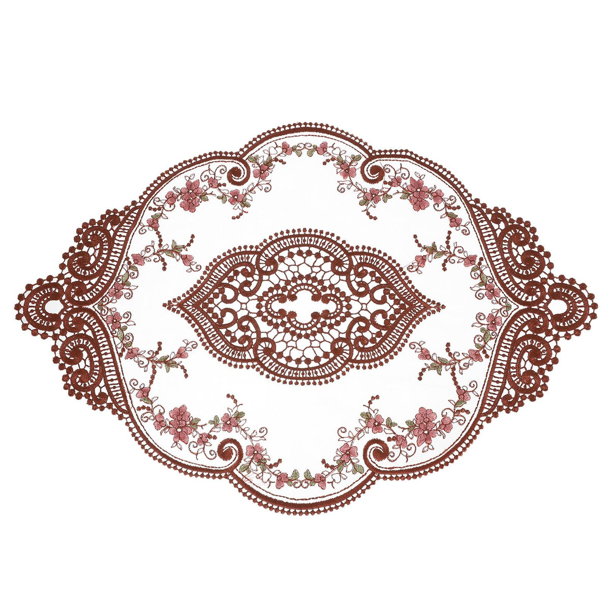 uxcell Retro Lace Placemat 12x17-in Oval Embroidered Table Place Mats French Crochet Doilies Coasters Cup Mat for Home Wedding, Dusty Rose