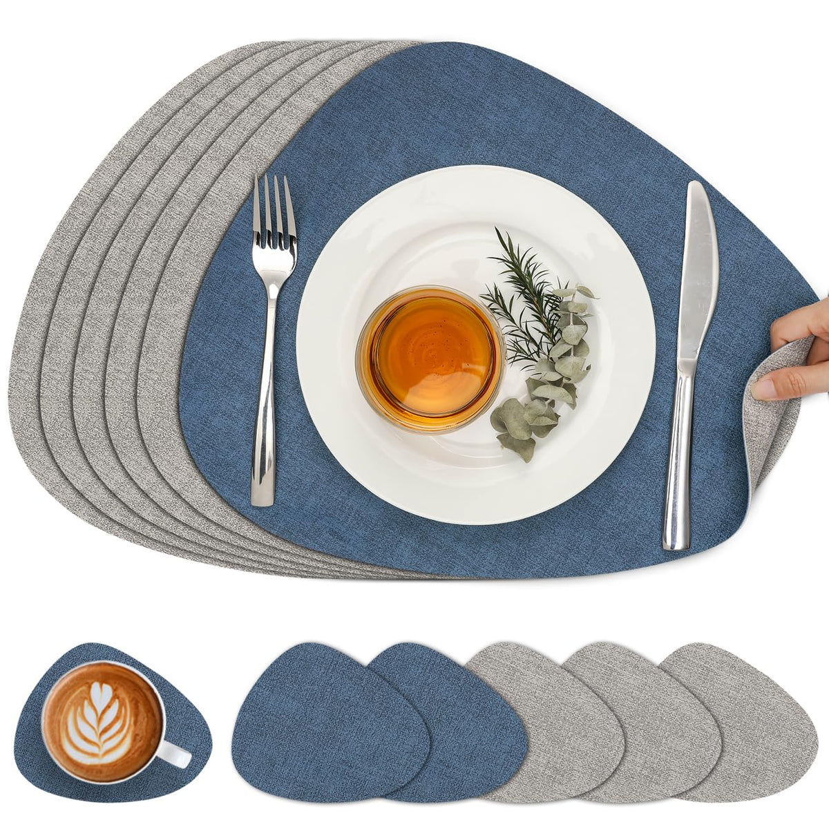 Faux Leather Placemats Set of 4, Dual Sided with Drink Coasters