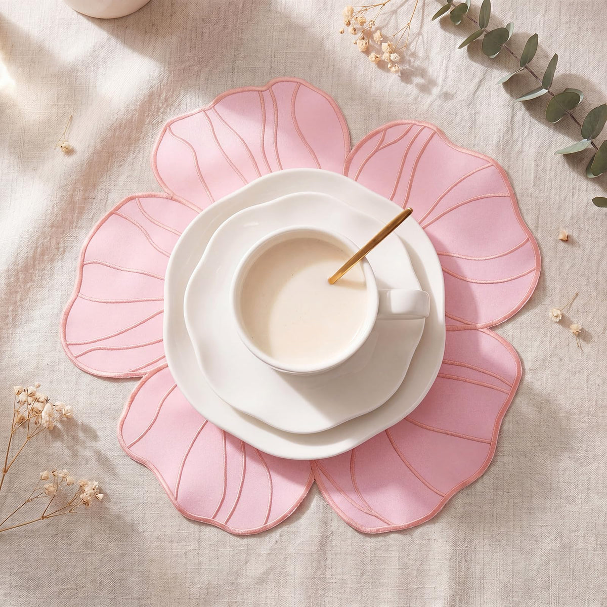 Set of 6 White Ruffled Round Placemat, Lace Embroidered Place Mat, 15.7''