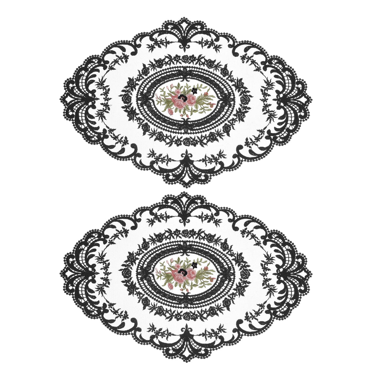 uxcell Retro Lace Placemat 12x16 Oval Embroidered Table Place 2Pack Gray