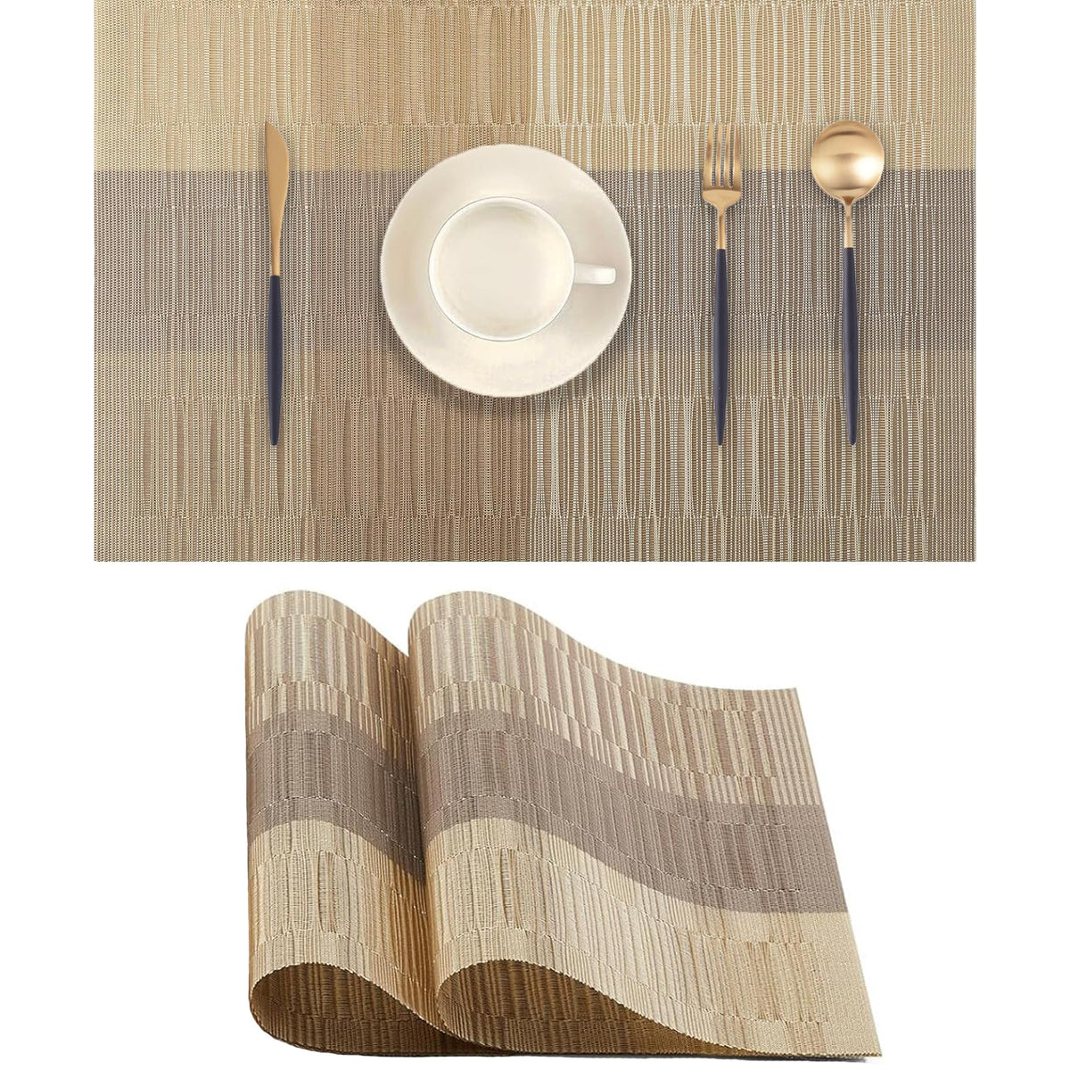 Frame Gold Placemats Set of 2 - Heat-Resistant, Non-Slip Table Mats