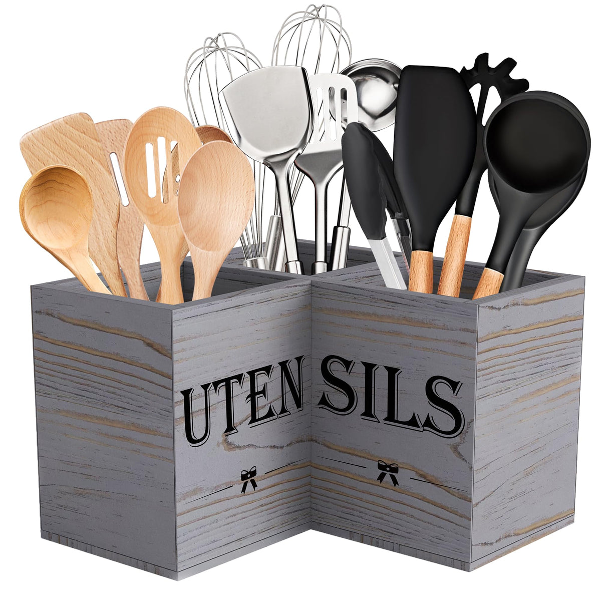 Suli Extra Large Utensil Holder Countertop for Kitchen Counter,Wood,Black