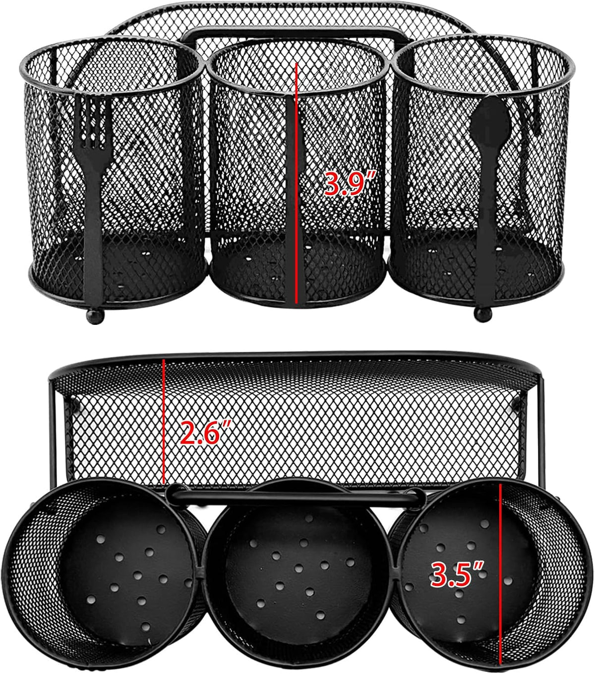 Silverware Organizer Utensil Caddy - 4 Compartment Metal Cutlery Holder Flatware Storage Basket Fork Spoon Napkin Paper Plate Kitchen Countertop Party Picnic Camping Buffet Outdoor (Black)