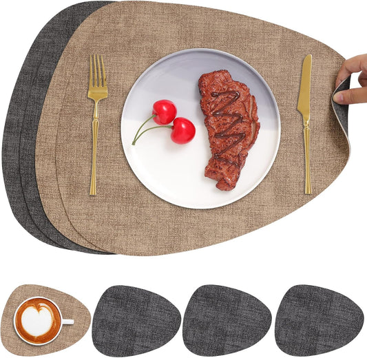 Faux Leather Placemats Set of 4, Dual Sided with Drink Coasters