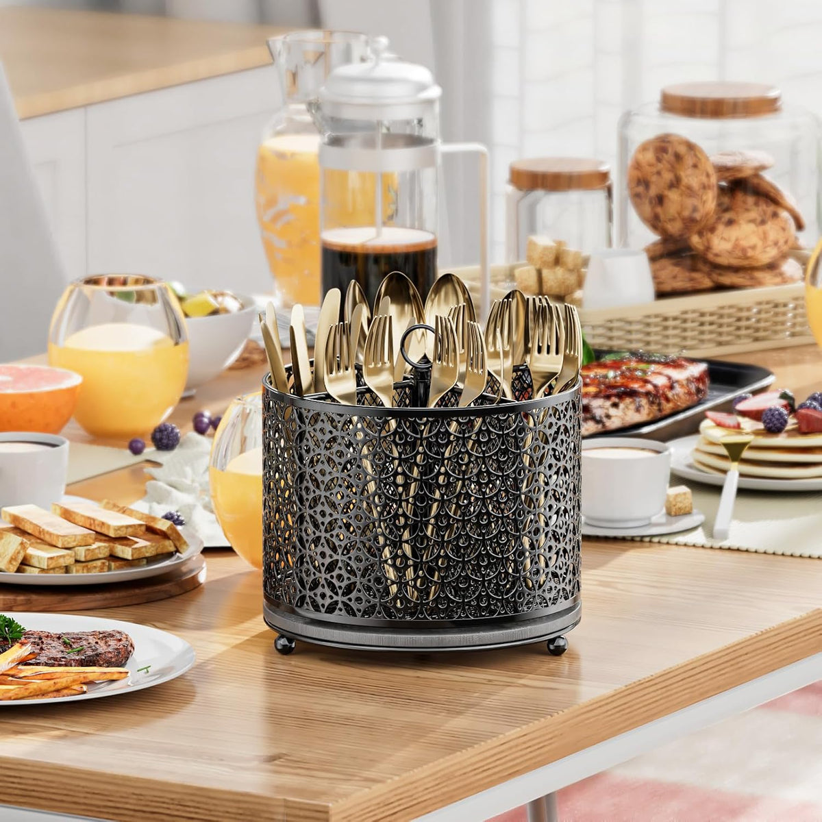 360° Rotating Kitchen Utensil Holder - Large Silverware Caddy Fast-Drying