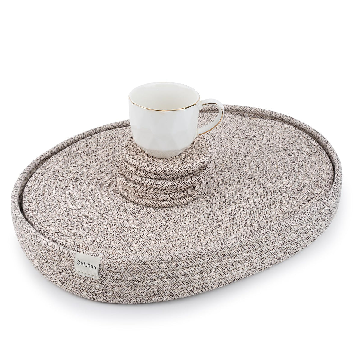 Handmade Boho Placemats Set of 6 Oval – Natural Woven Cotton Farmhouse Table Mats for Dining Table, Fall, Halloween, Thanksgiving, Christmas