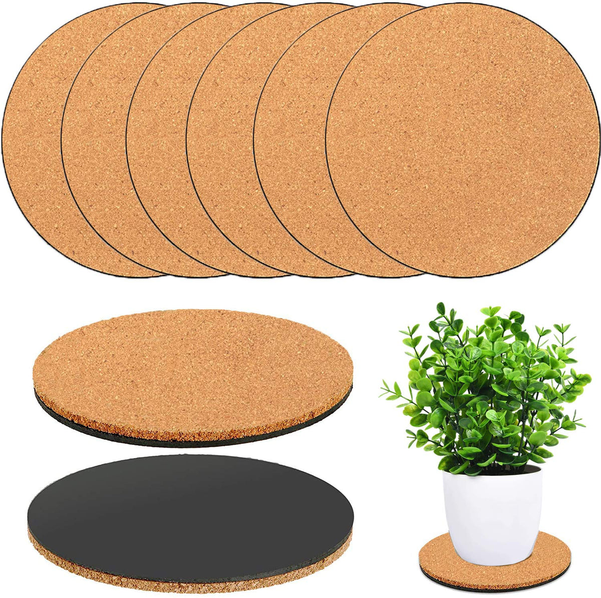 3-Piece Cork Coasters for Plants - Nude & Black