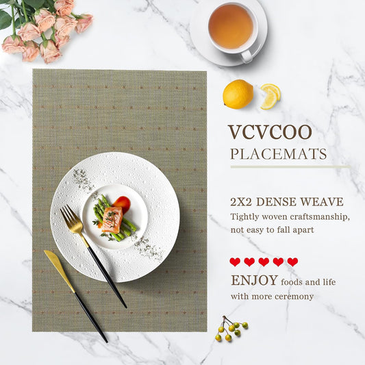Placemats Set of 4 - Both-Side Usable Green & Gray Place Mats Durable Plastic Vinyl Woven Mats for Dining Table Deco, Heat-Resistant Table Mats Anti-Slip Wipeable (17.7 x 11.8 inch)