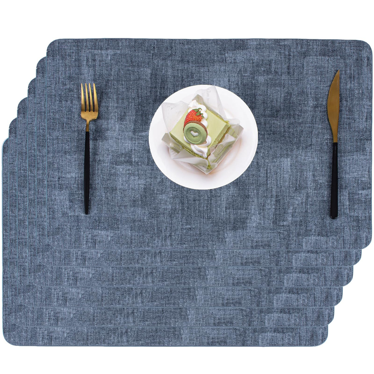 Placemats Set of 6, Leather Placemat with Coasters, Waterproof, Stain Resistant, Heat Resistant, Washable Wipeable, PU Table Mats for Kitchen Dining Table and Decor (Black Rectangle A, 6pcs)