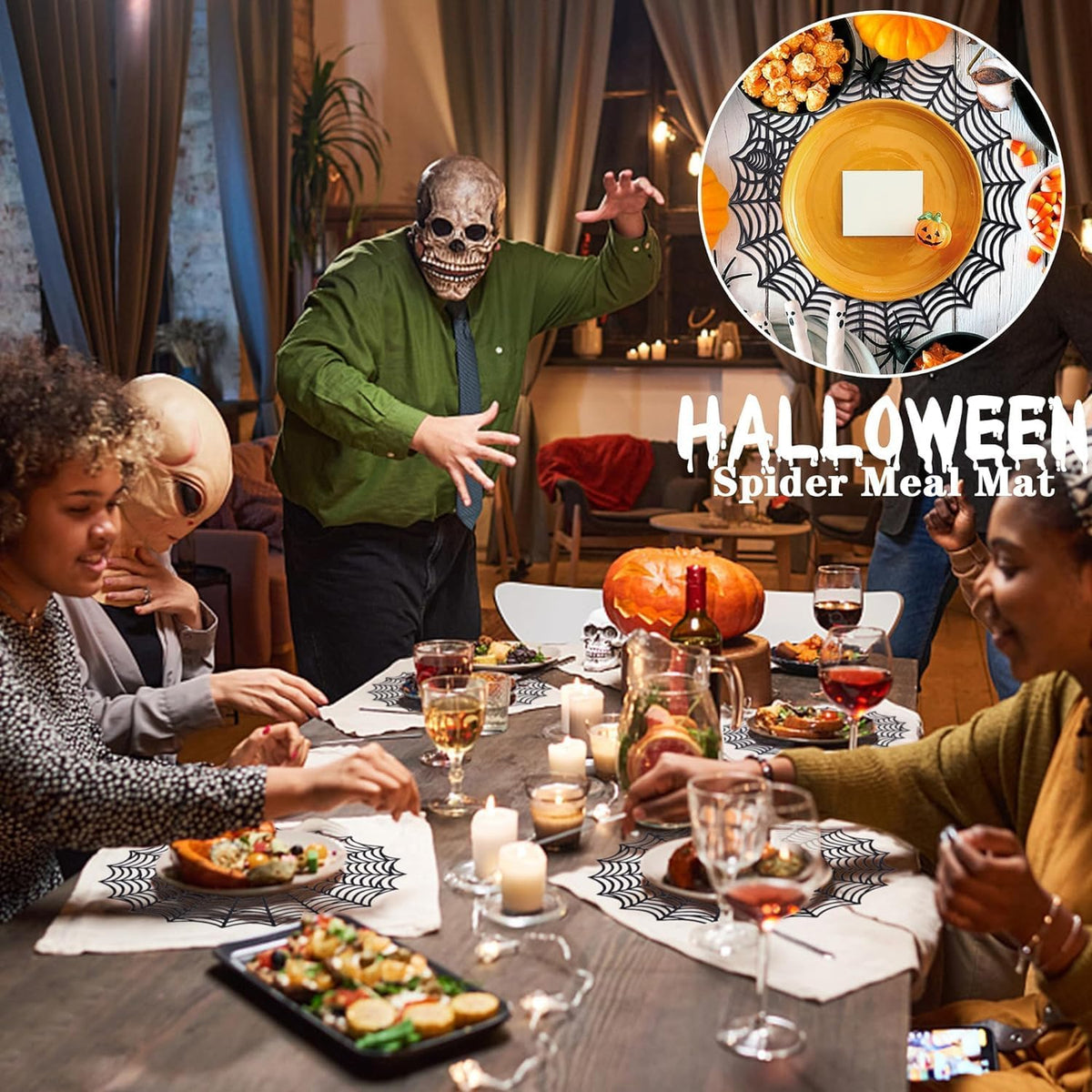 8 Pcs Halloween Spider Web Placemats, 15" Non Slip Halloween Table Mats