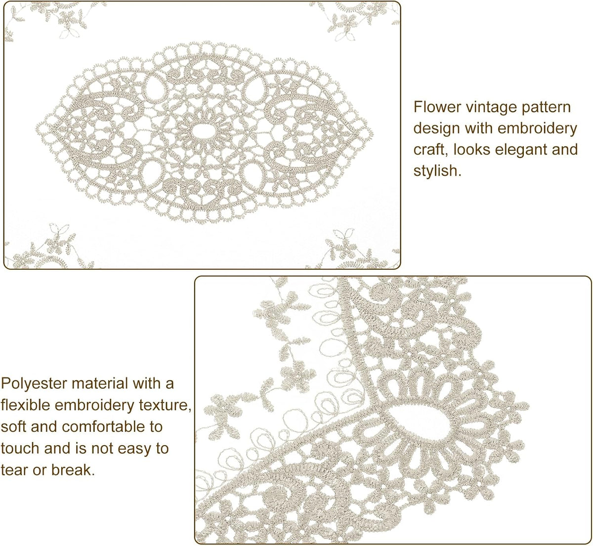 uxcell 2Pack Retro Lace Placemat 11x20-in Oval Embroidered Table Place Mats French Crochet Doilies Coasters Cup Mat for Home Wedding, Dark Grey