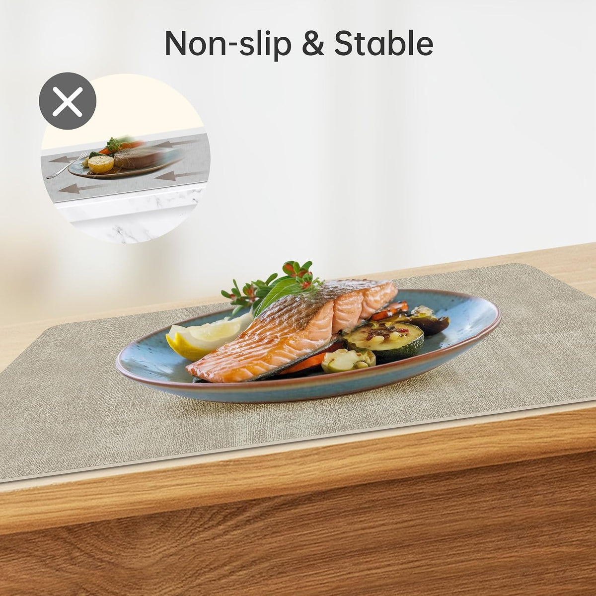 KitchenBoss Placemats Set and Coasters Set of 6, Anti-Slip Dining Table Mats, Wipeable Waterproof Heat Resistant Double-Sided Place Mats for Dining Tables and Desks, Dark Grey (Beige and Dark Gray)