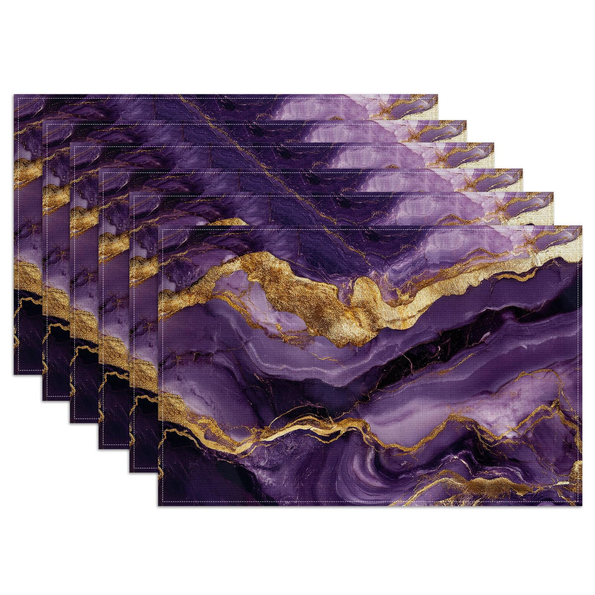 Purple Gold Marble Placemats Set of 6, Washable Heat Resistant Table Mat Linen Place Mats for Party Kitchen Dining Home Decor 12x18 Inch
