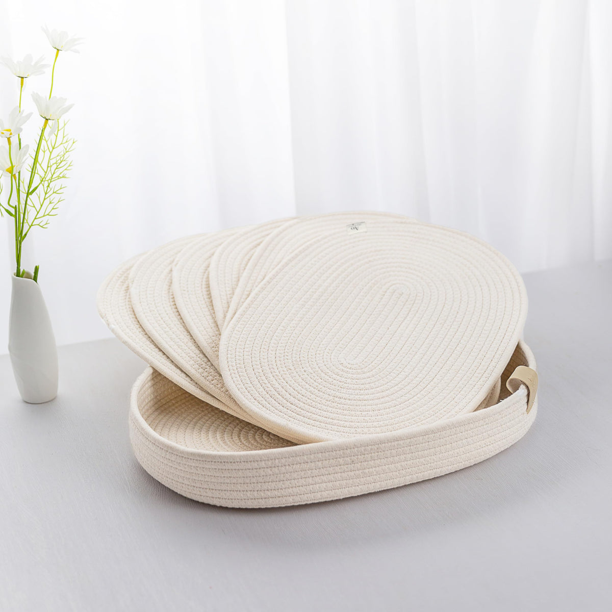 Oval Placemats Set of 6 with Coasters & Holder, Taupe Mix