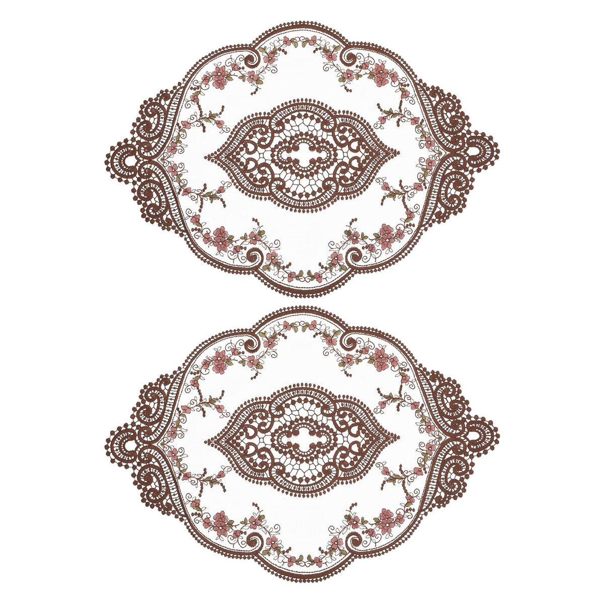 uxcell 2Pack Retro Lace Placemat 12x17-in Oval Embroidered Table Place Mats French Crochet Doilies Coasters Cup Mat for Home Wedding, Red