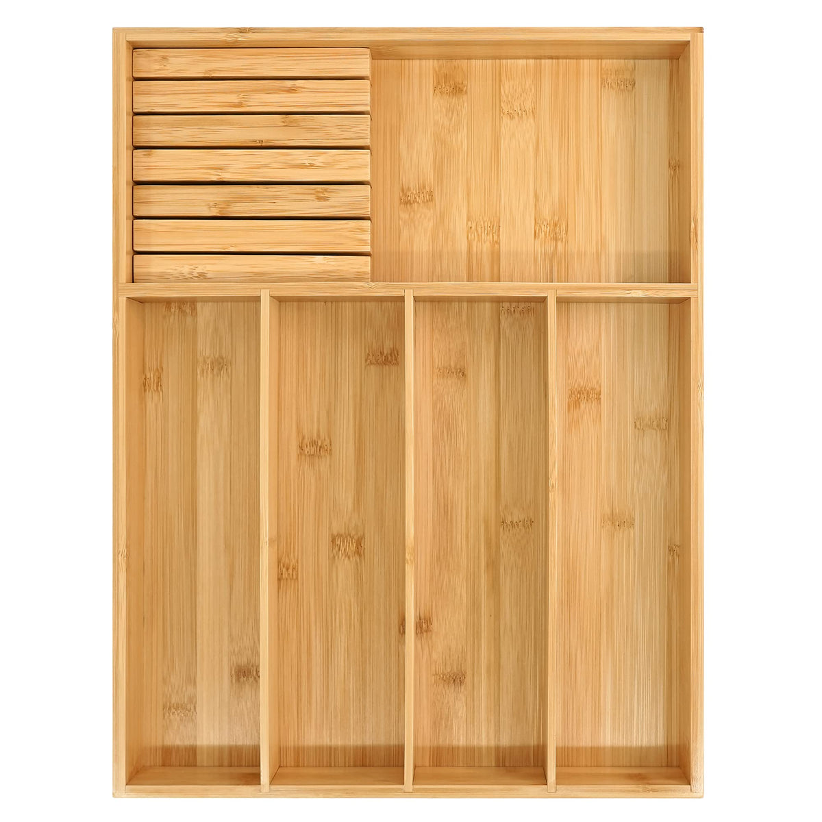 VaeFae Bamboo Silverware Drawer Organizer, 7 Slots, Black